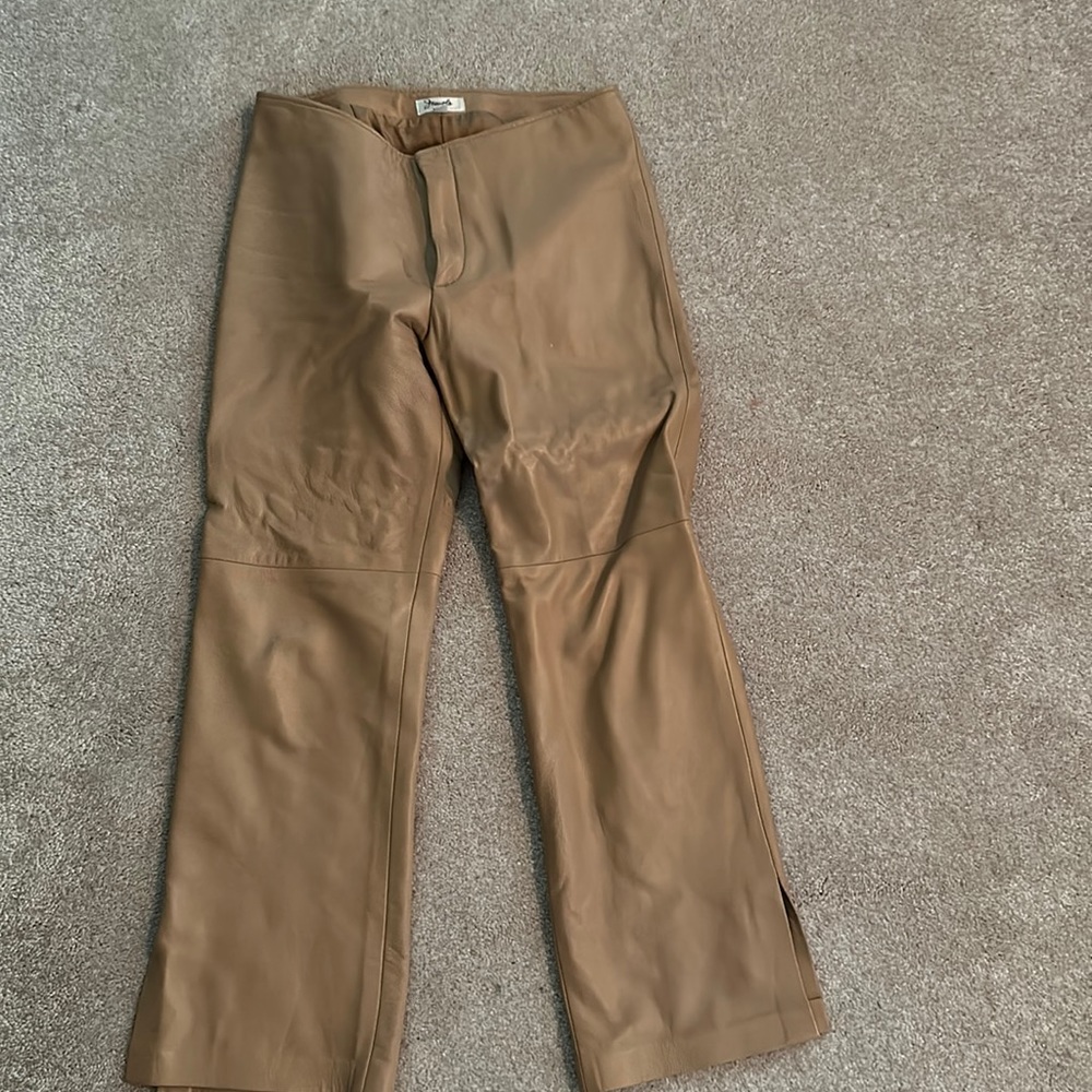 Jewels Tan Leather Pants Size Small slit at the bottom (Hem)